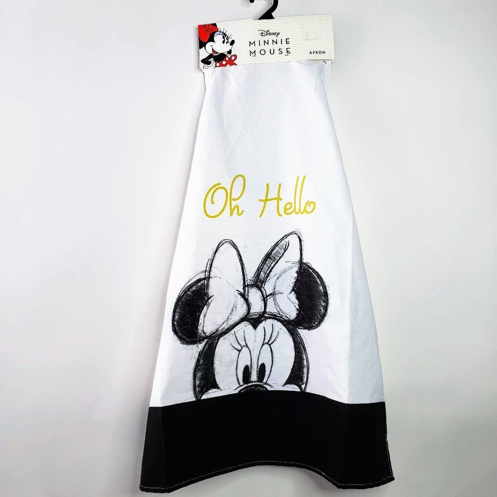 NWT Disney Minnie Mouse Sketch Oh Hello Cotton Tie Back Apron Cooking Kitchen OS